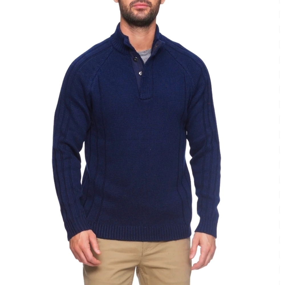 Flag & Anthem Men's Navy Sweater 1/4 Button-Down MEDIUM